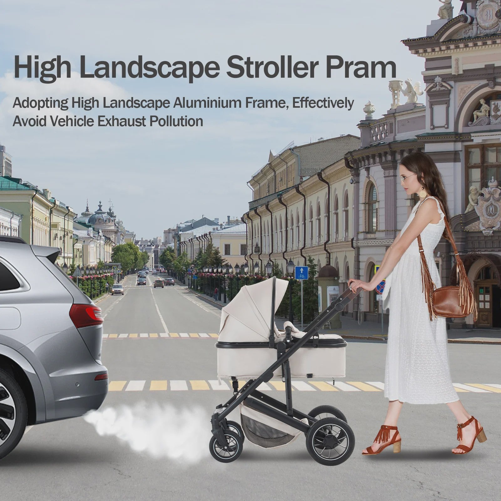 Luxe 3-in-1 Baby Kinderwagen: Hoge Landingsbaan Aluminium Frame, Inklapbaar, Reiswieg & Autostoel