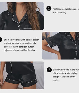 Dames Satijnen Pyjama Set - Korte Mouw & Shorts met Knopen