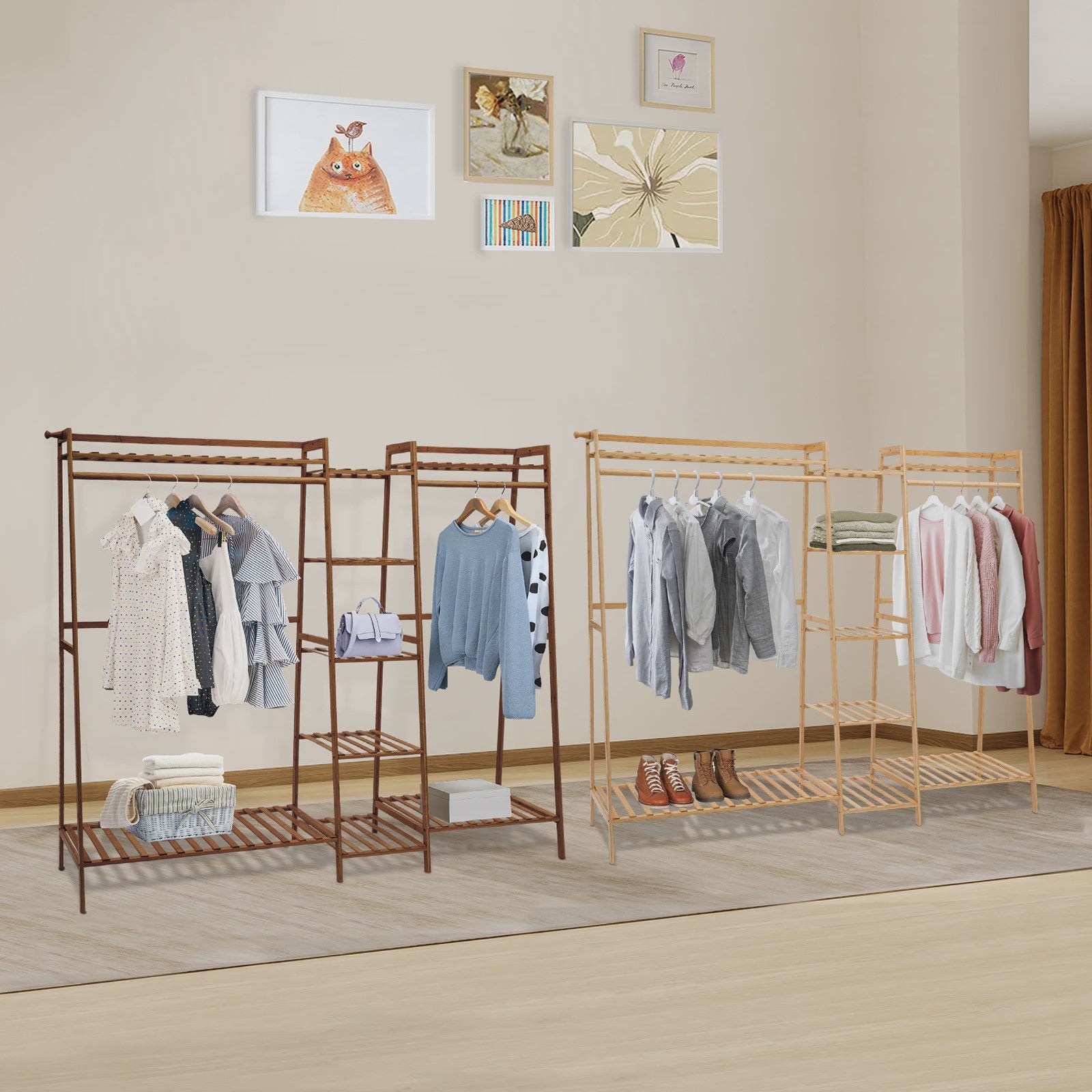 Multifunctioneel Trapezium Kledingrek van Bamboe - Garderobe & Opbergrek