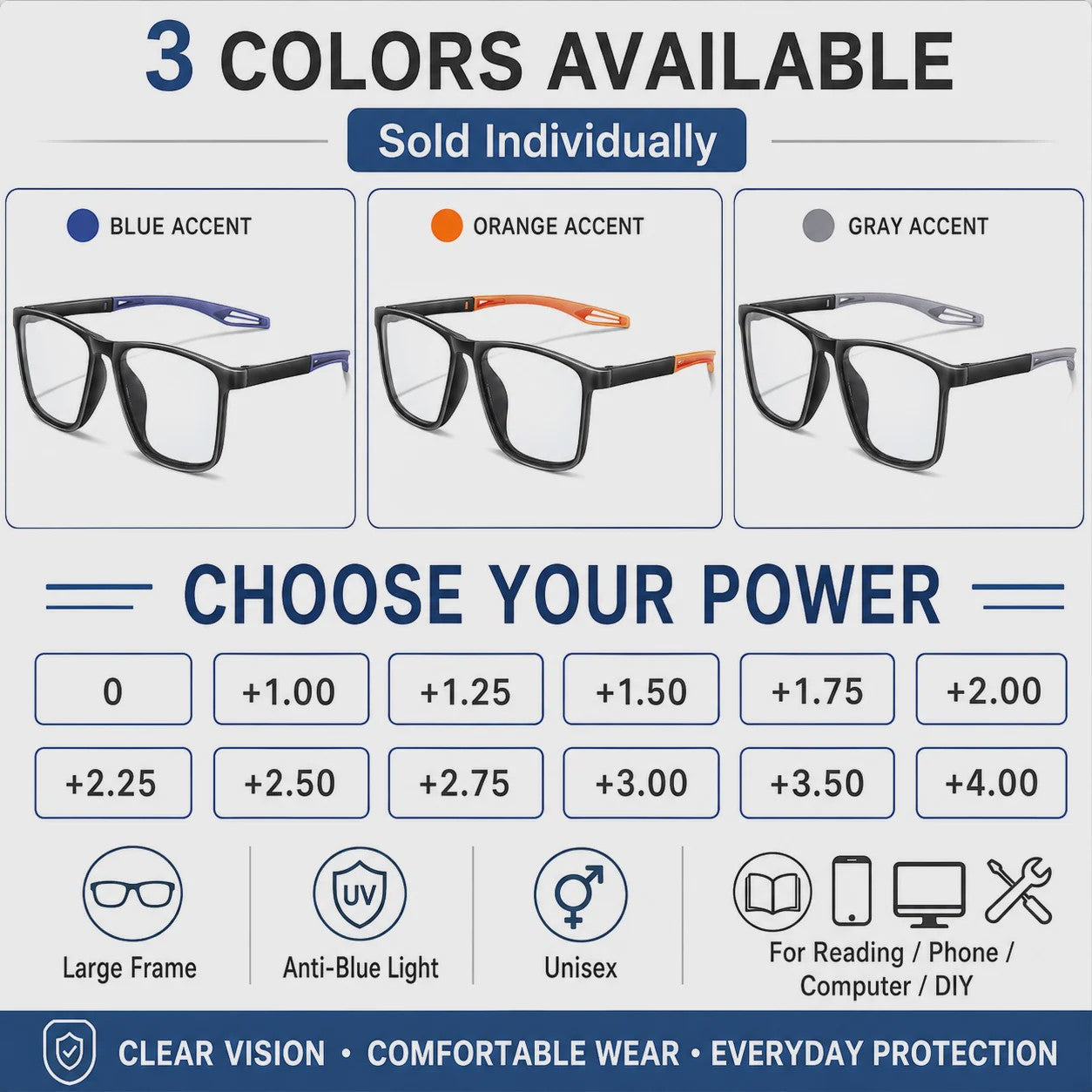 KAROS Blauw Licht Blokkerende Leesbril - Unisex Grote Frame Computerbril