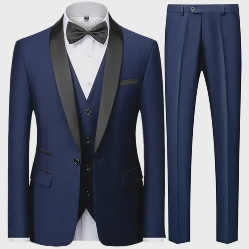 Stijlvolle Zwarte Heren 3-Delige Blazer Set: Kostuum met Pantalon & Vest - Slim Fit voor Bruiloft & Feest