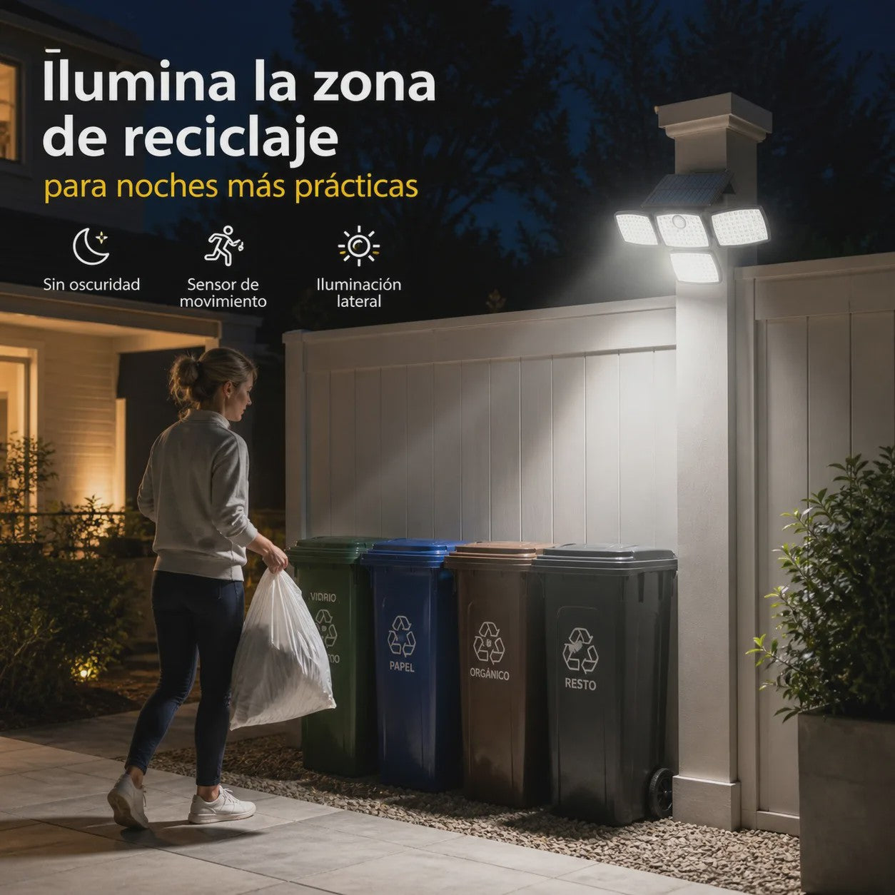 Solar LED Buitenlamp met Bewegingssensor - 4 Verstelbare Koppen, IP65 Waterdicht