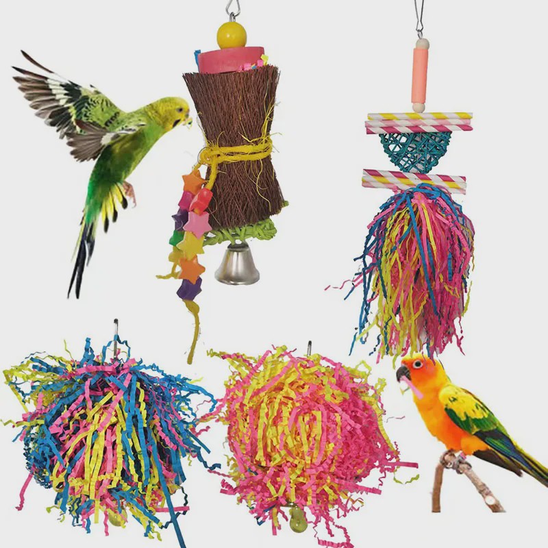 Kleurrijke Vogel Speelgoed Set voor Papegaaien - 3 Delig - Ophangbaar Knaag- en Verstop Speelgoed