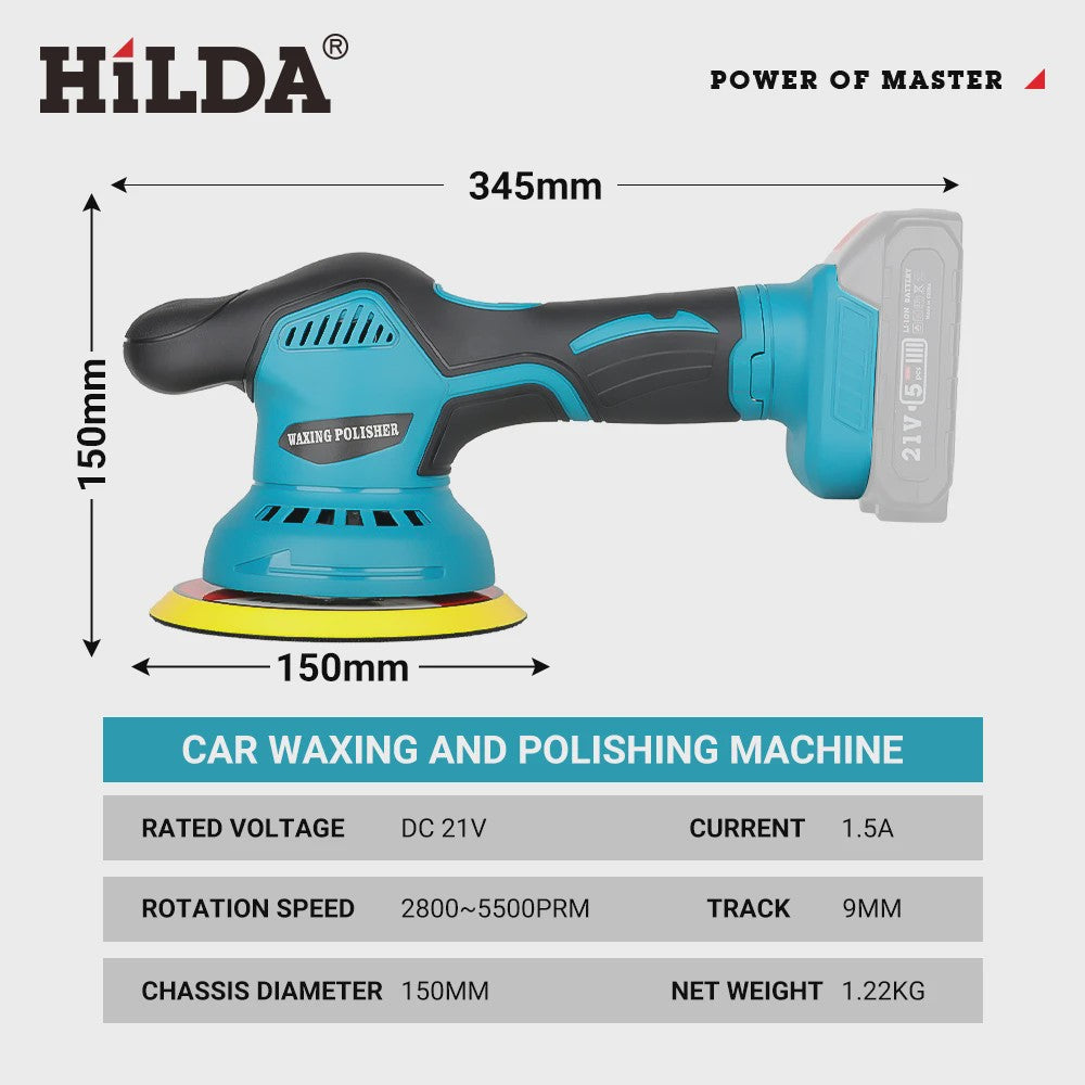 HILDA Draadloze Polijstmachine met 6 Versnellingen en Digitaal Display - Krachtige Auto Polijst- en Waxmachine