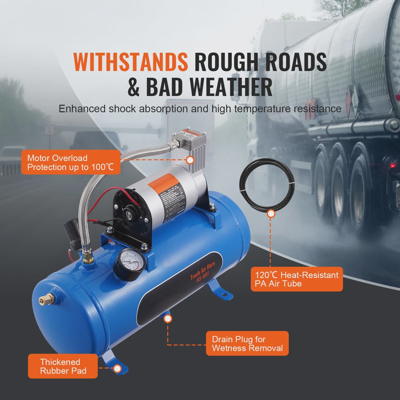 12V Luchtcompressor met Tank (3/6L) - Krachtig voor Trein Hoorn & Banden Oppompen (120psi)