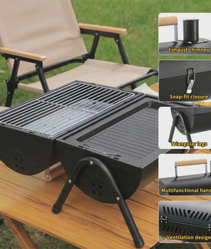 Compacte Dubbele Houtskoolgrill - Draagbaar voor Camping, Tuin & Picknicks