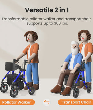 Lichtgewicht Opvouwbare Rollator Walker met Zitje & Transportrolstoelfunctie