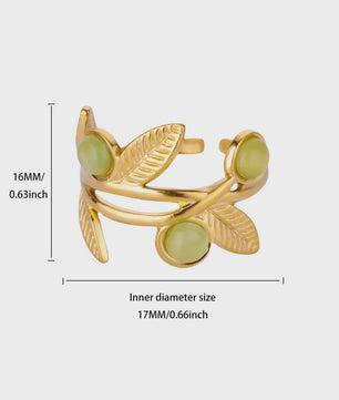 Verstelbare Blad Ring met Opaal Look - Minimalistisch Roestvrij Staal