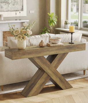 Tribesigns Console Tafel 140 cm Landelijke Stijl Achterbank Tafel met X-vormig Onderstel
