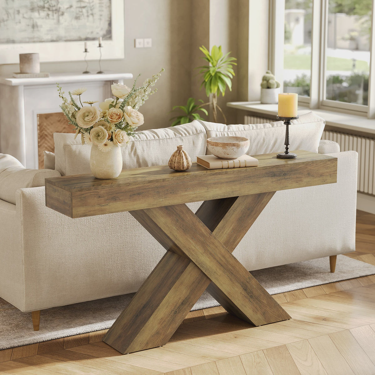 Tribesigns Console Tafel 140 cm Landelijke Stijl Achterbank Tafel met X-vormig Onderstel