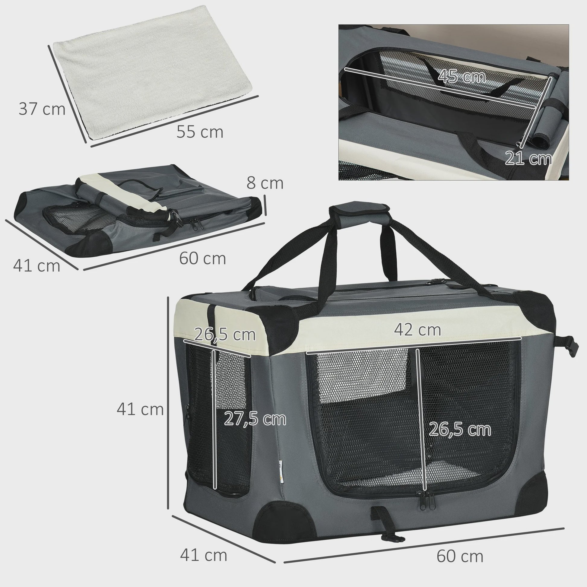 PawHut Opvouwbare Transportbox Hond Kat - Draagbaar & Comfortabel - Grijs