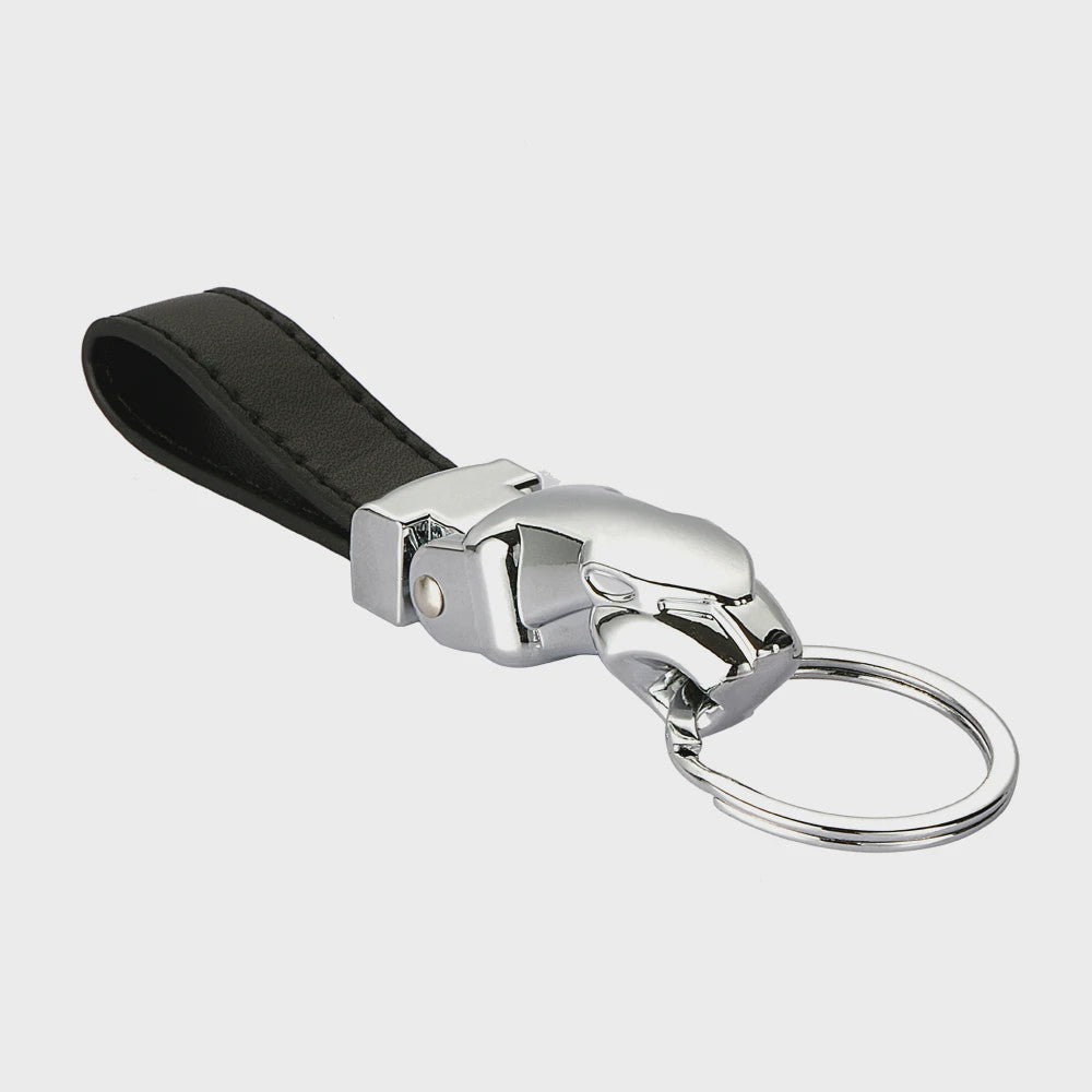 Luxe Leopard Hoofd Sleutelhanger - Echt Leer & Metaal - Jaguar Accessoire