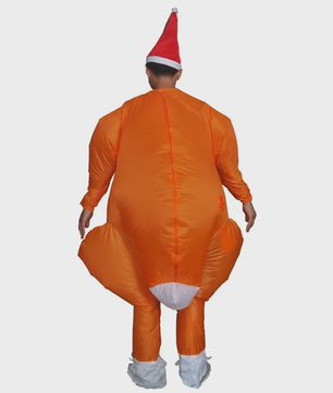 Opblaasbaar Kalkoen Kostuum met Kerstmuts - Grappig Jumpsuit voor Feestjes