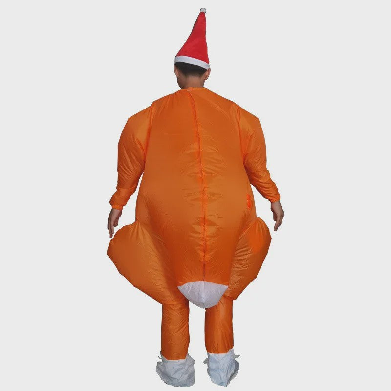Opblaasbaar Kalkoen Kostuum met Kerstmuts - Grappig Jumpsuit voor Feestjes