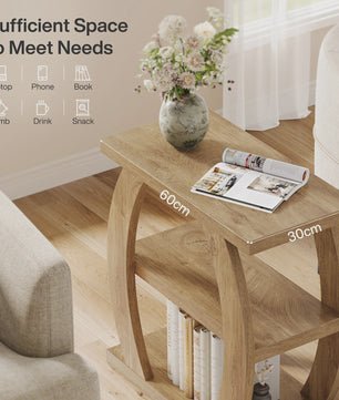 Houten Bijzettafel met 3 Niveaus en Geometrisch Frame - Natuurlijk Eiken