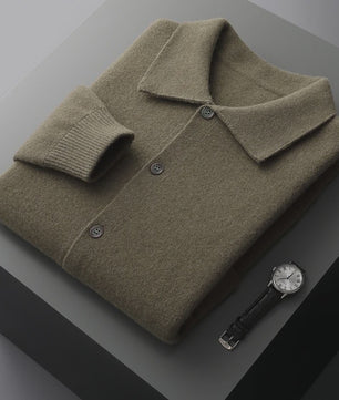 Heren 100% Kasjmier Vest met POLO Kraag - Gebreide Jas voor Herfst & Winter