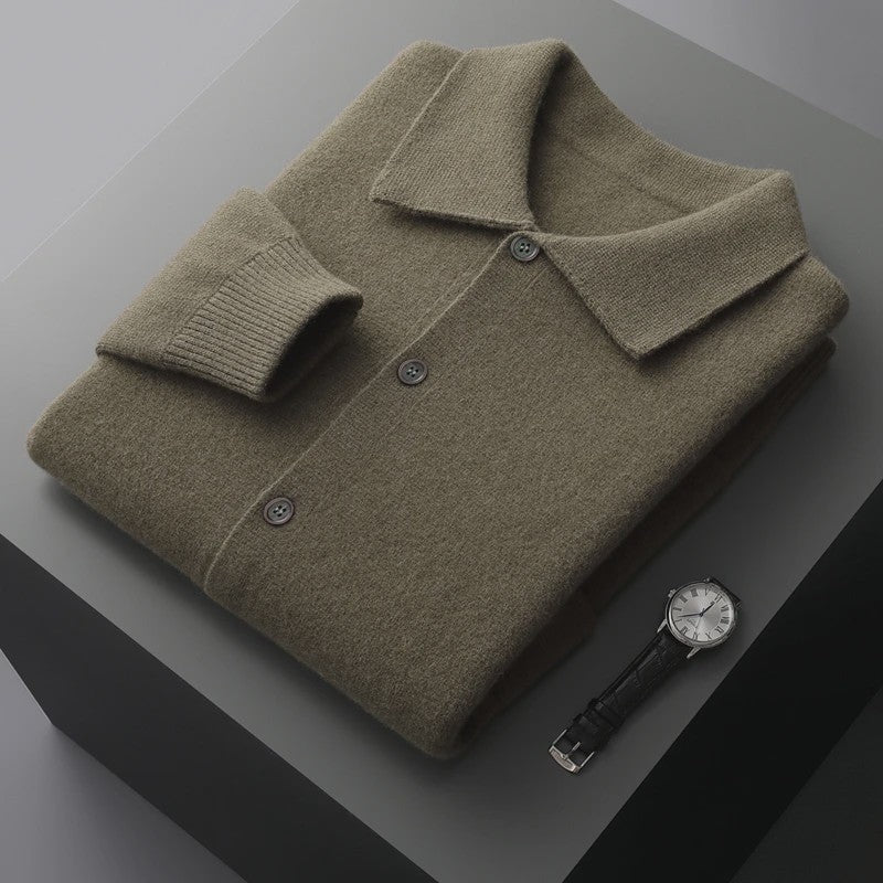 Heren 100% Kasjmier Vest met POLO Kraag - Gebreide Jas voor Herfst & Winter