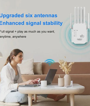 1200Mbps Dual-Band WiFi Repeater Extender - 5G/2.4G Signaal Booster met 6 Antennes