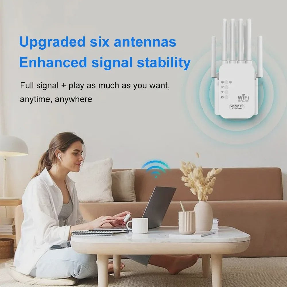 1200Mbps Dual-Band WiFi Repeater Extender - 5G/2.4G Signaal Booster met 6 Antennes