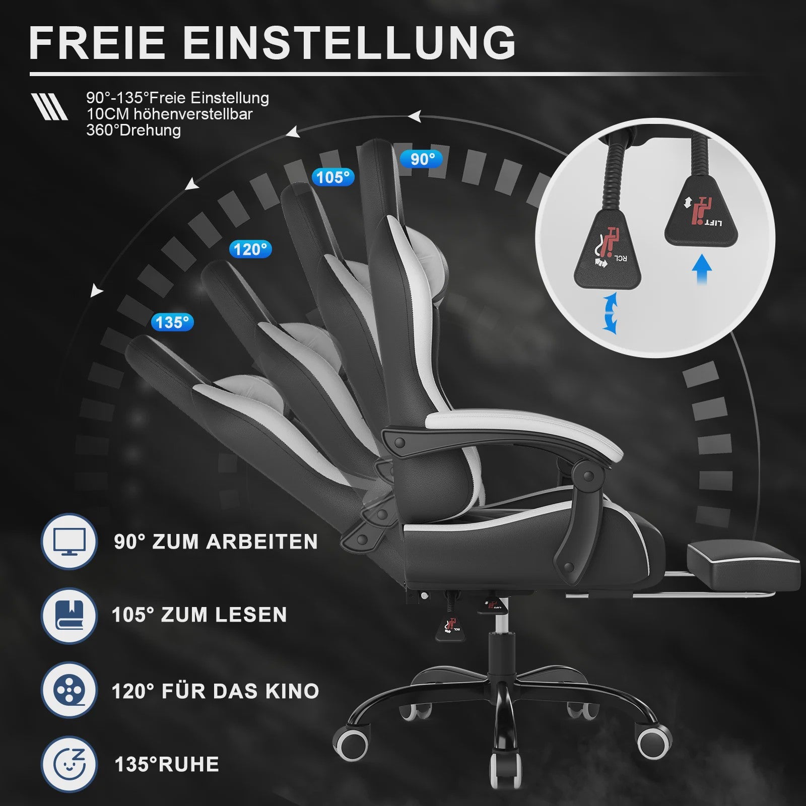 Ergonomische Gaming Stoel met Lendengezondheid Massage en Voetensteun – Verstelbaar voor Kantoor en Ontspanning