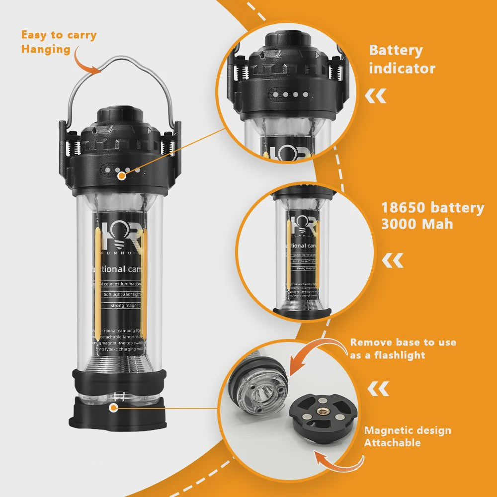 DOTWISE Retro Camping Lantaarn - Draagbaar, Waterdicht & Sfeervol Outdoor Licht met 3000mAh Batterij