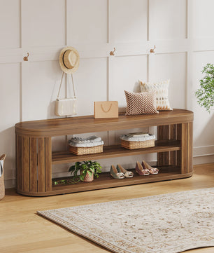 Houten Entree Bank met Schoenopslag - 47.2" - Farmhouse Stijl - Verstelbare Voetjes