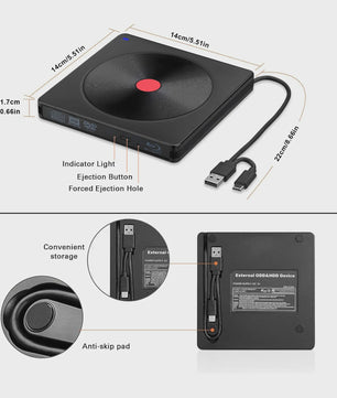 Externe Blu-ray Drive USB 3.0 & Type-C - Draagbare BD/DVD/CD Brander & Lezer voor Laptop & PC
