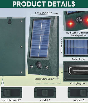 Solar Ongedierteverjager met Ultrasoon Geluid en Stroboscoop Licht - Waterdicht voor Tuin