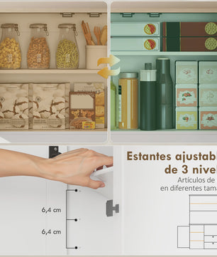 Homcom Keuken Serveertafel met 3 Deuren, 2 Lades en 8 Haken - Wit