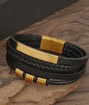 Stijlvolle Heren Armband van Gevlochten Leer - Multi-layer Fashion Accessoire