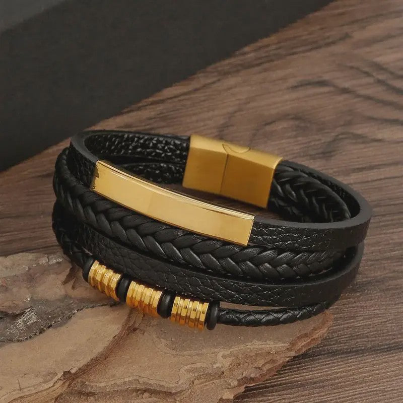 Stijlvolle Heren Armband van Gevlochten Leer - Multi-layer Fashion Accessoire