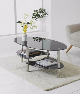Ovale Glazen Koffietafel met 2 Niveaus - 90x50x45cm - Stijlvol en Modern