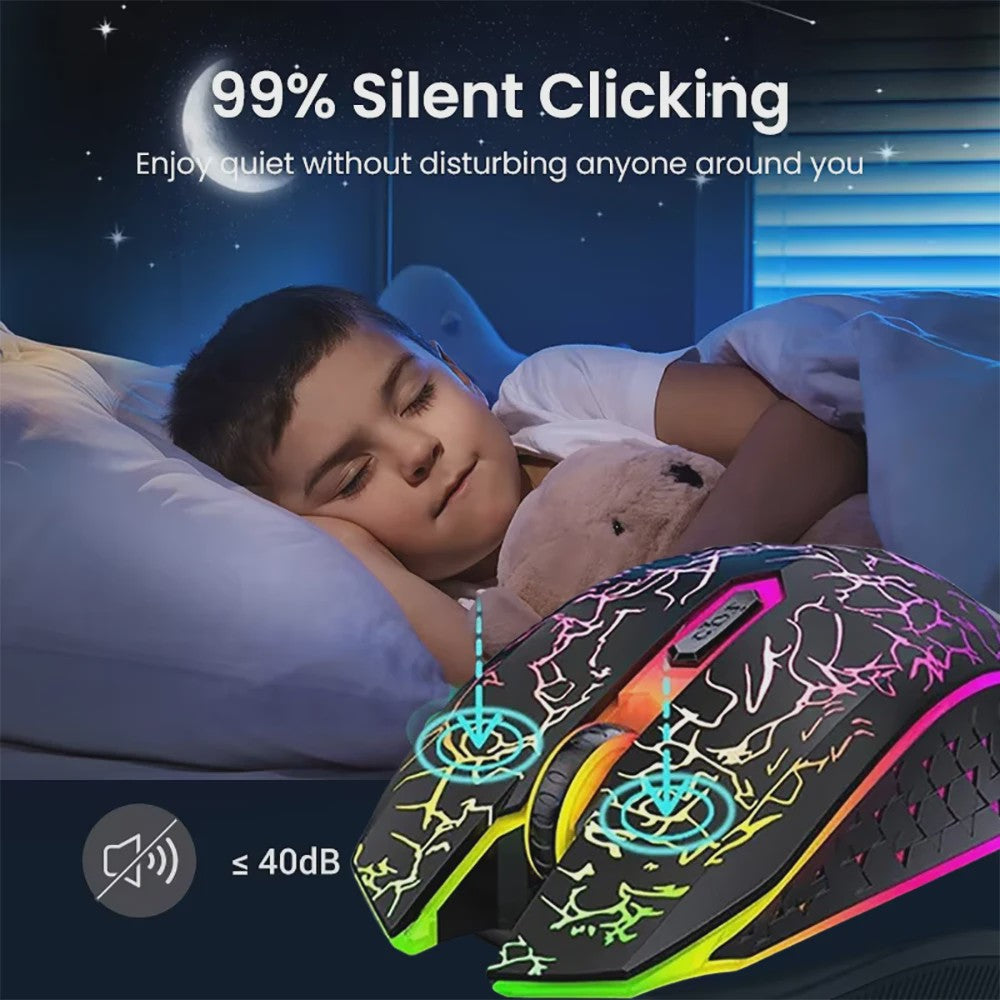 Ergonomische RGB Gaming Muis - Draadloos (2.4G & Bluetooth), Stil, 1600DPI, voor Laptop & Tablet