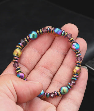 Handgemaakte Regenboog Hematite Kralen Armband met Kristal - Uniseks