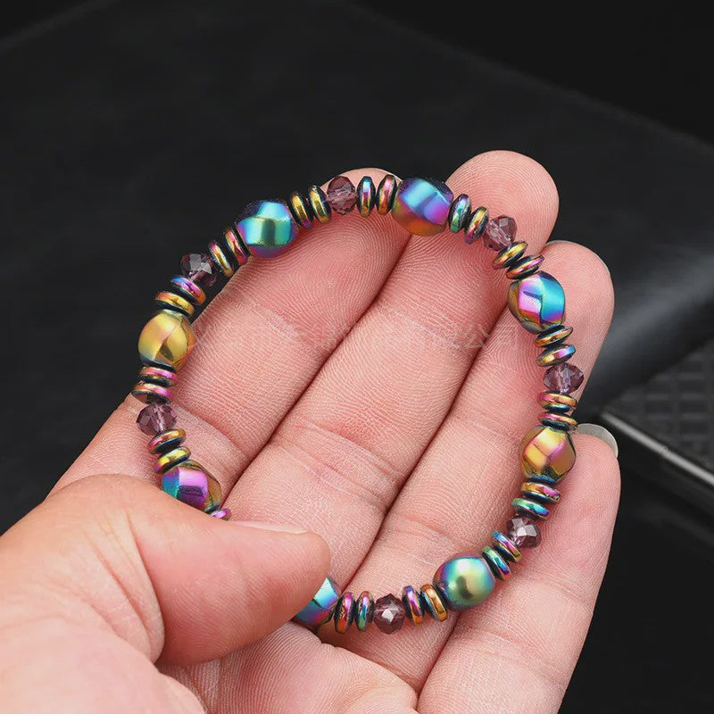 Handgemaakte Regenboog Hematite Kralen Armband met Kristal - Uniseks