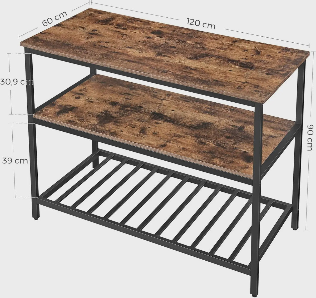 VASAGLE Keukenrek met Werkblad, 3 etages, Staal Frame - Ruim & Stijlvol