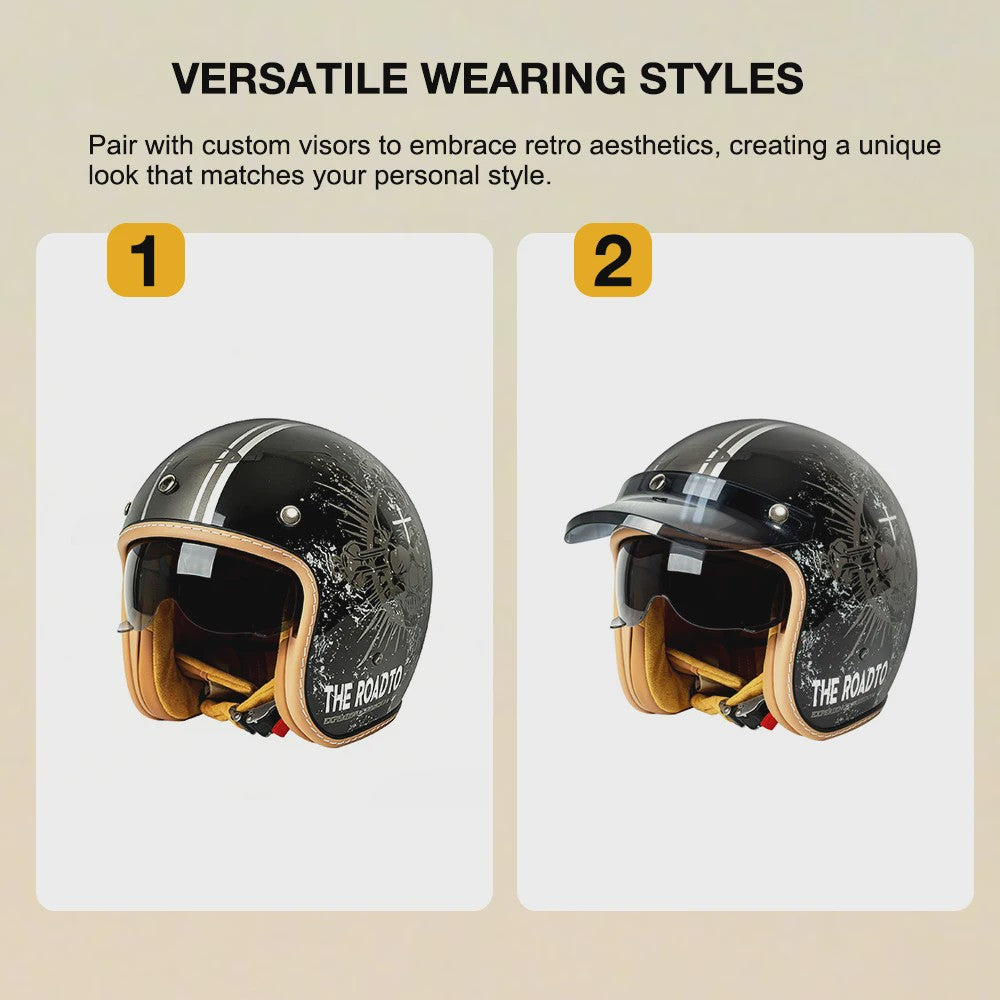 Handgeschilderd Open Face Motorhelm met Vizier - Lichtgewicht ABS & 3C Gecertificeerd