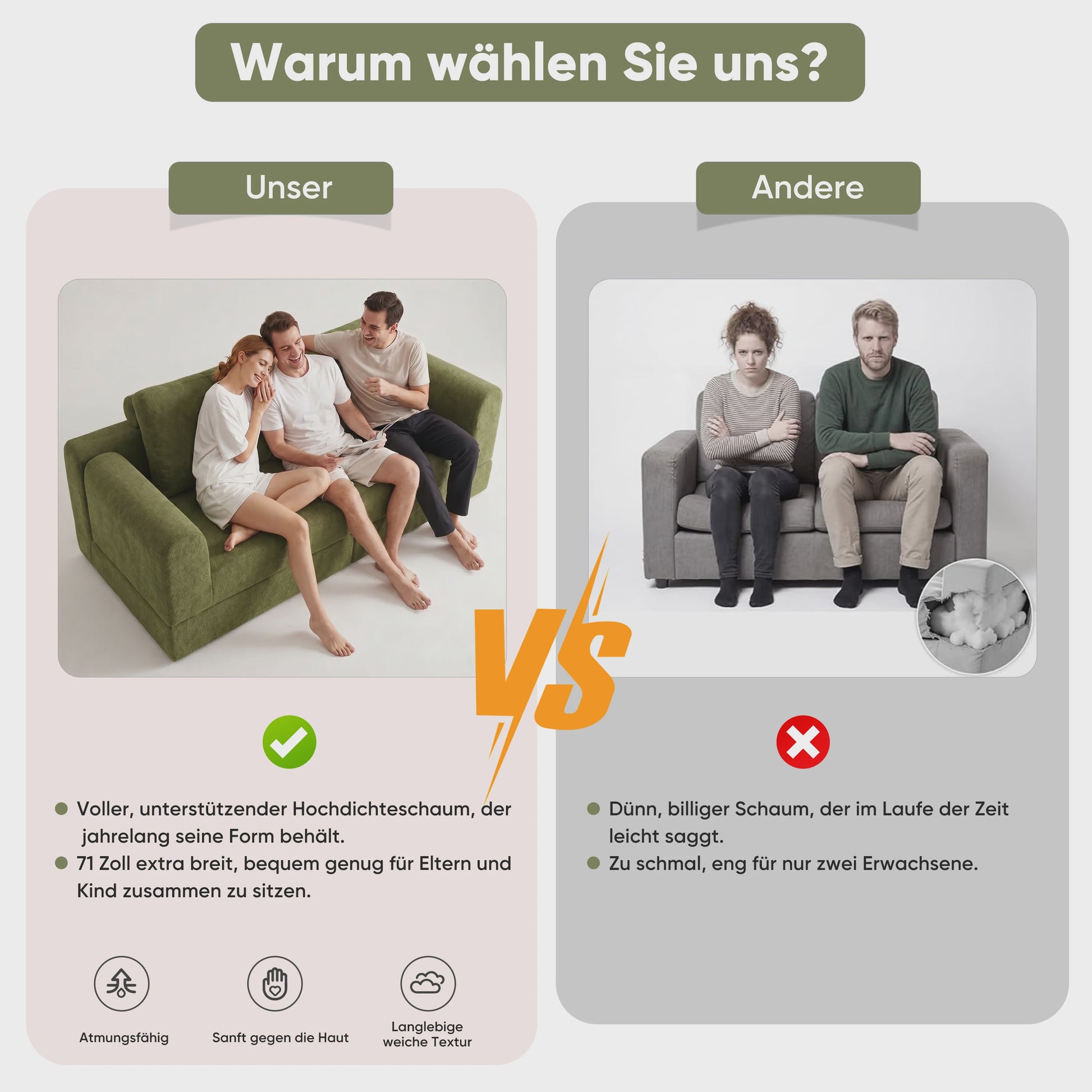 Groene 2-zits Slaapbank met Traagschuim | Flanel | 160x80 cm | Futon Sofa voor Woonkamer & Kleine Ruimtes