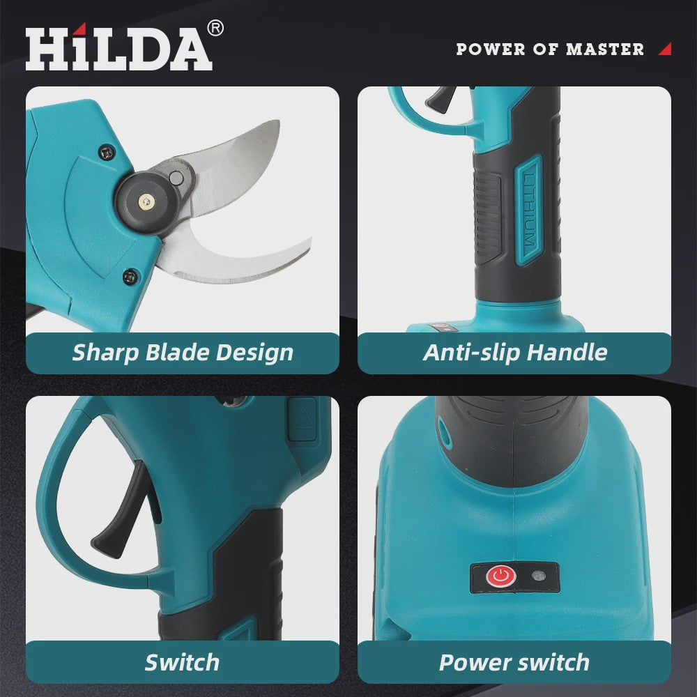 HILDA Accu Snoeischaar - Krachtige Snoeischaar voor Tuin en Fruitbomen (500W, Borstelloze Motor)