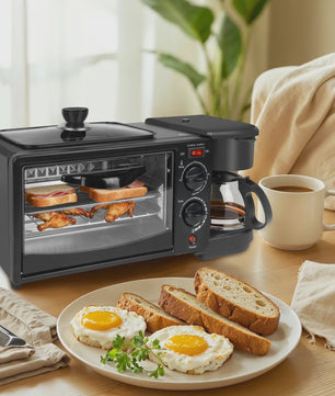 3-in-1 Ontbijt Machine: Oven, Koffiezetter & Grillpan - Compacte Keukenheld