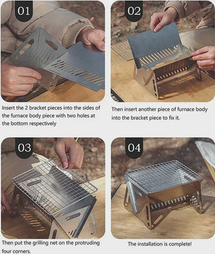 Compacte RVS Vouwbare Barbecue Grill - Draagbaar & Multifunctioneel voor Camping en Buiten