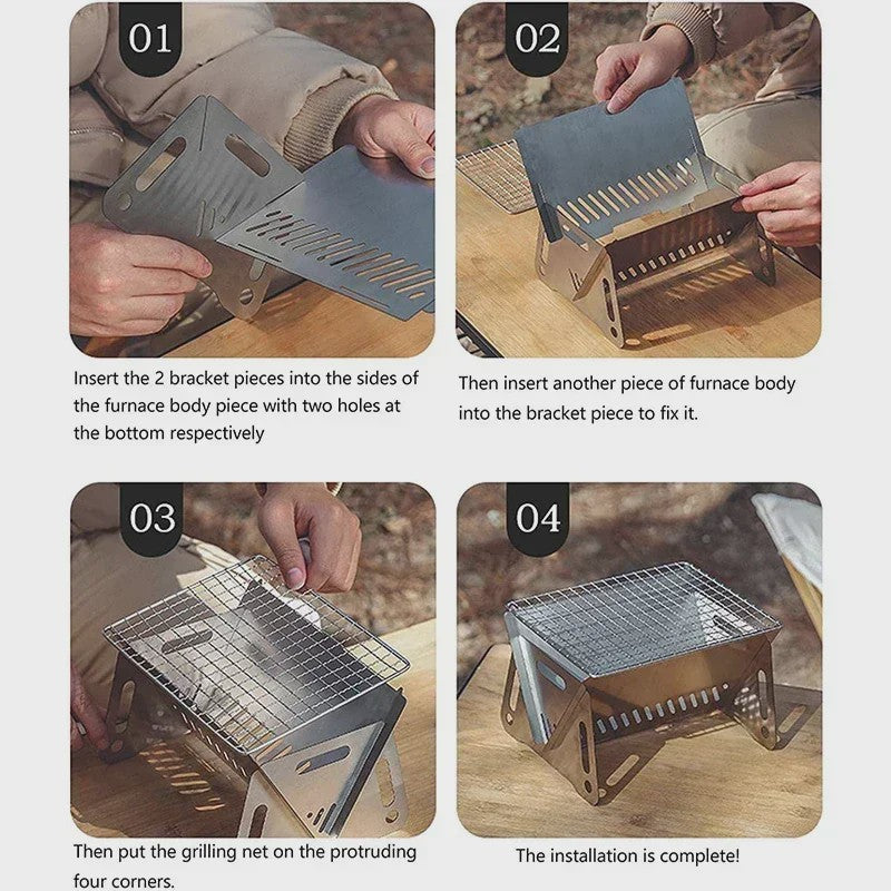 Compacte RVS Vouwbare Barbecue Grill - Draagbaar & Multifunctioneel voor Camping en Buiten