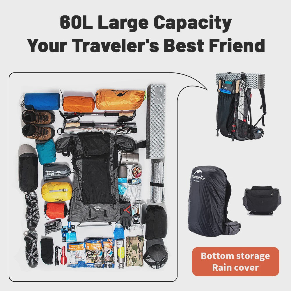 Naturehike 60+5L Wandelrugzak - Grote Capaciteit, Ergonomisch, Waterdicht