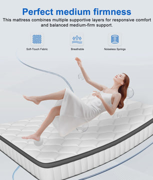 AUTHMIC Pocketvering Matras - 7-Zone Adaptieve Ondersteuning, 25cm Dik, Medium Stevig