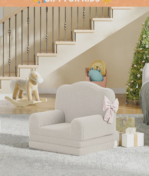 Kinderfauteuil omklapbaar tot slaapbank - Zachte Sherpa stof, Kroon design