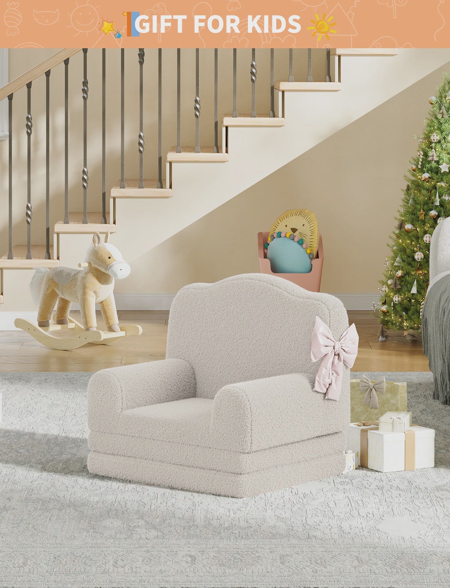 Kinderfauteuil omklapbaar tot slaapbank - Zachte Sherpa stof, Kroon design