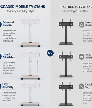 Verrijdbare TV Standaard met Draaibare Mount, In Hoogte Verstelbaar & Plank