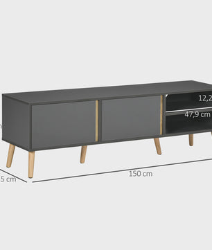Scandinavische TV-meubel Donkergrijs - 150cm - 2 Deuren & Open Niche - Kabeldoorvoer - Tot 55 inch