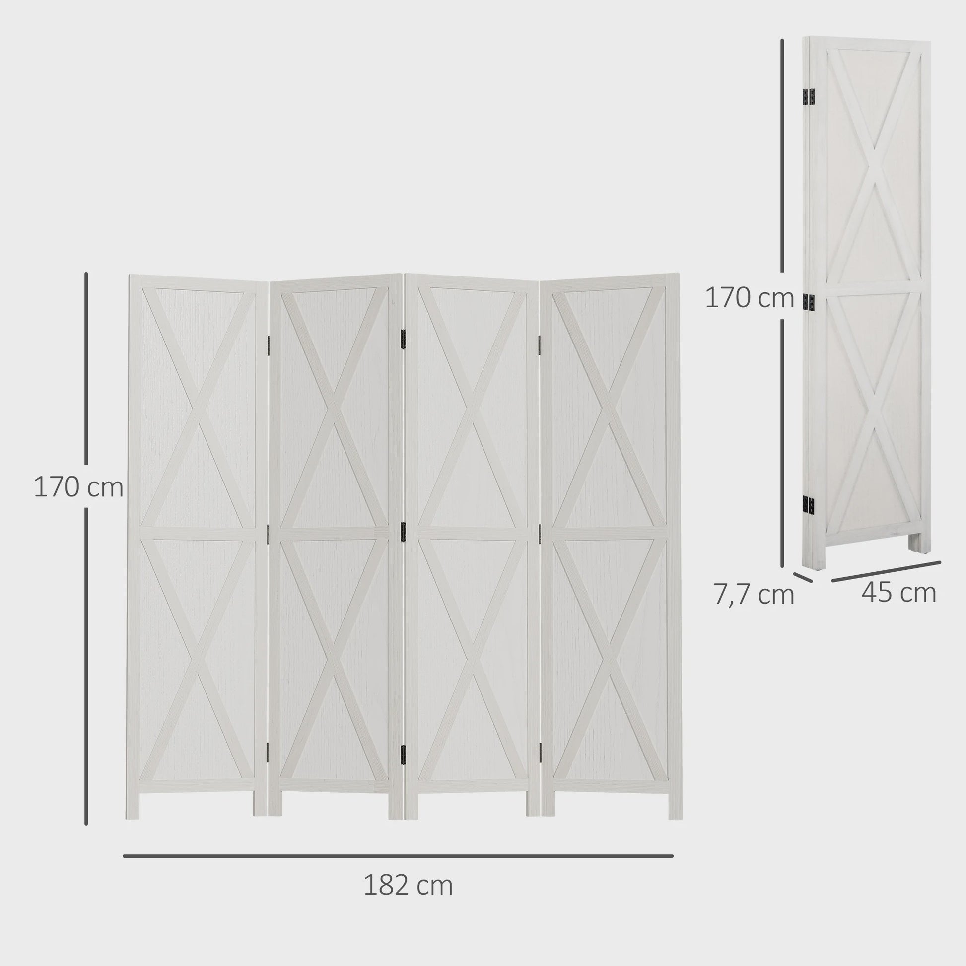 HOMCOM Paravent 4 Panelen Wit Hout Landelijke Stijl Kamerverdeler 182x170 cm