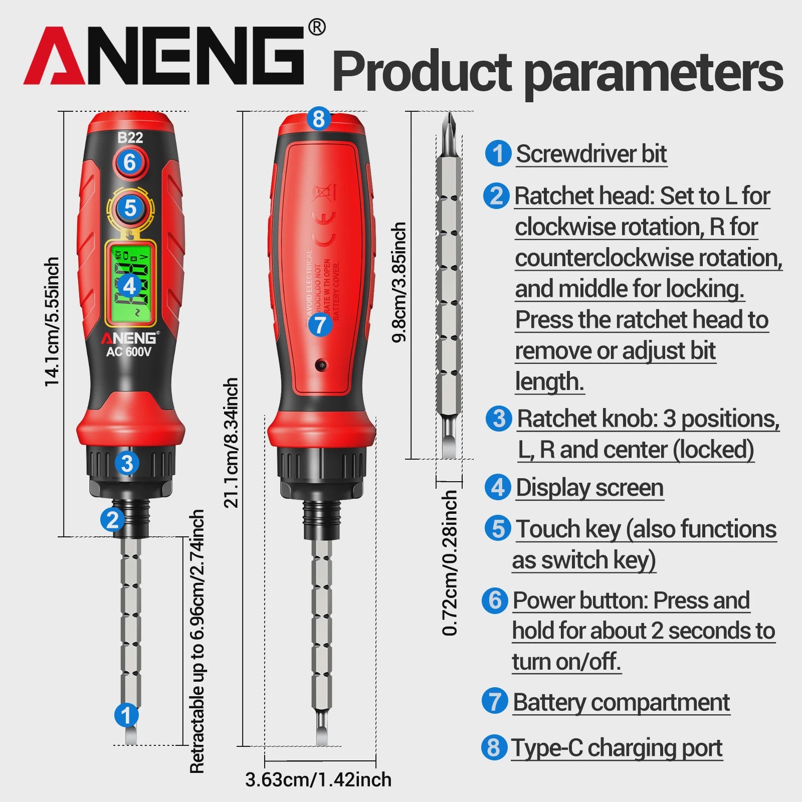 ANENG B22 Spanningsmeter Pen: Non-Contact Detector met LCD & NCV Functie